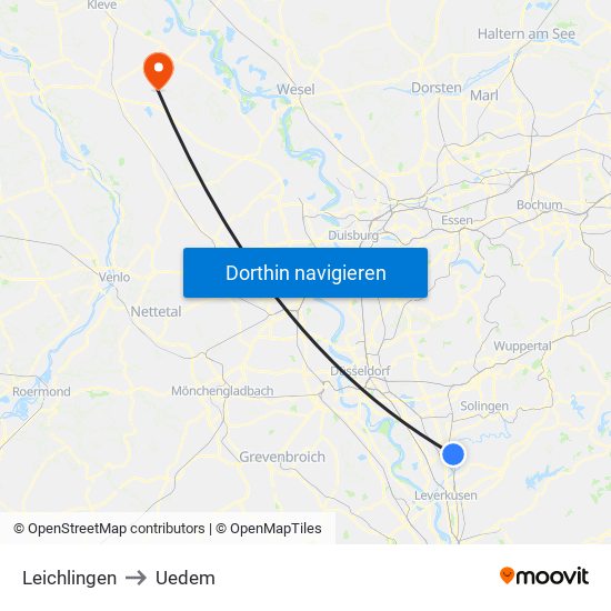 Leichlingen to Uedem map