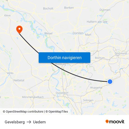 Gevelsberg to Uedem map