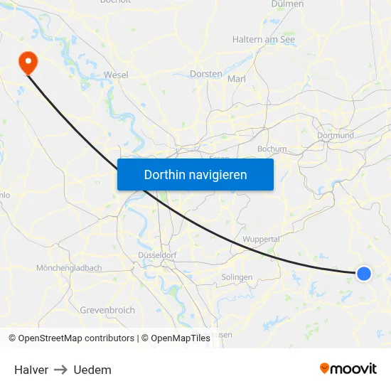 Halver to Uedem map