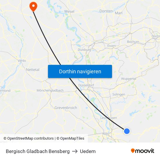 Bergisch Gladbach Bensberg to Uedem map