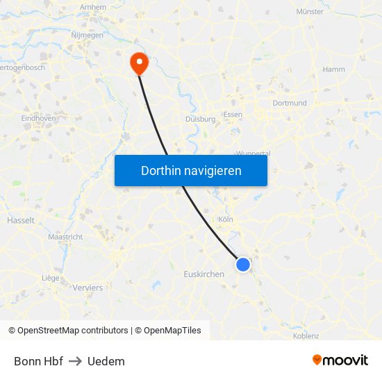 Bonn Hbf to Uedem map