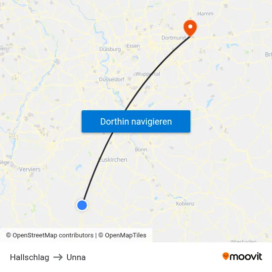 Hallschlag to Unna map