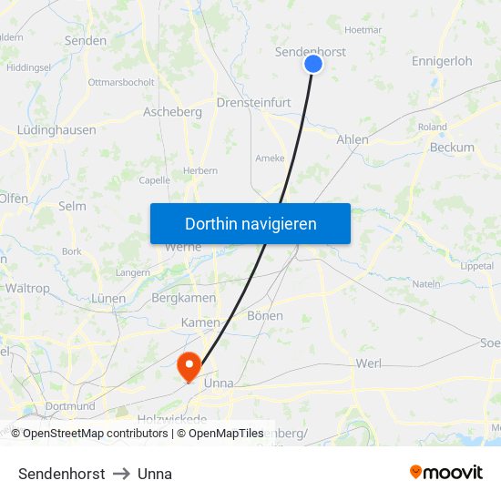 Sendenhorst to Unna map