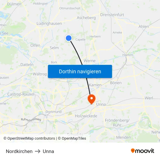Nordkirchen to Unna map