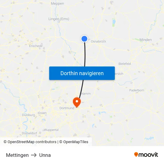 Mettingen to Unna map