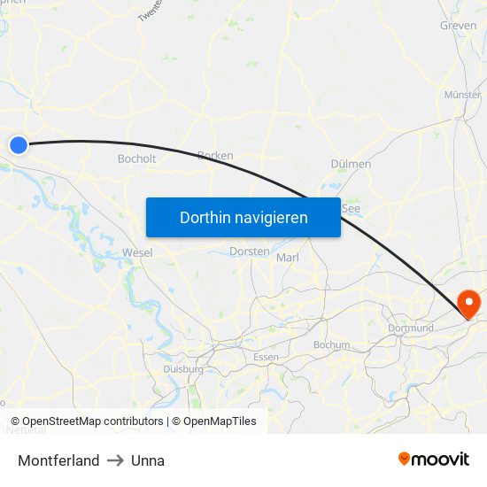 Montferland to Unna map