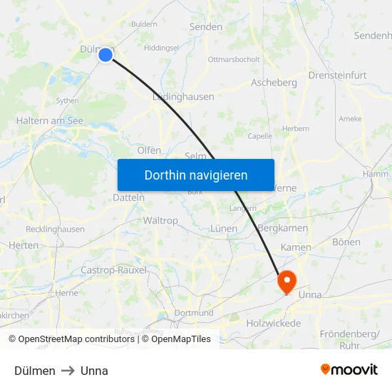 Dülmen to Unna map