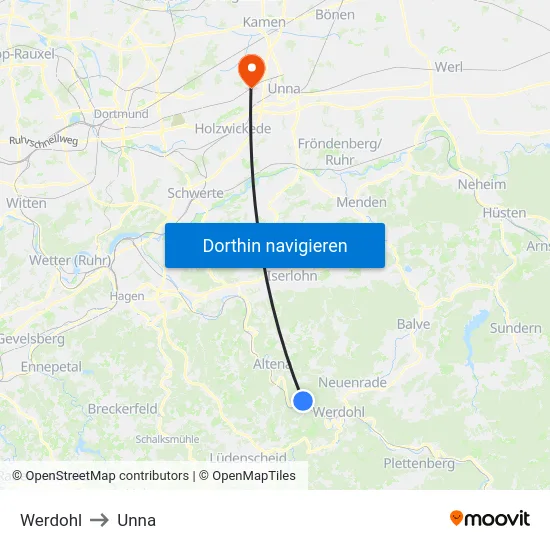 Werdohl to Unna map