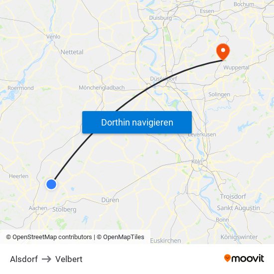 Alsdorf to Velbert map