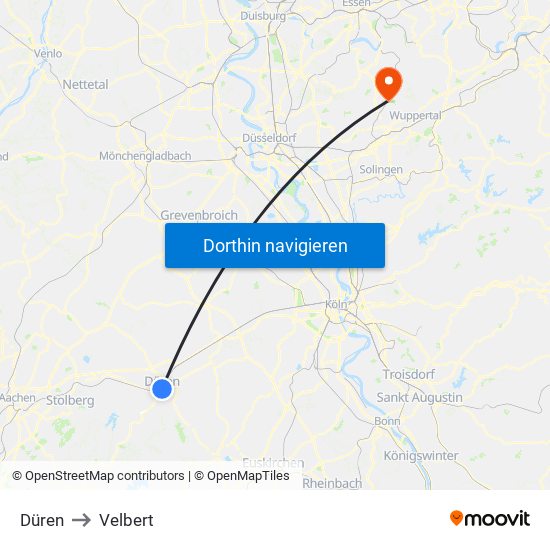 Düren to Velbert map