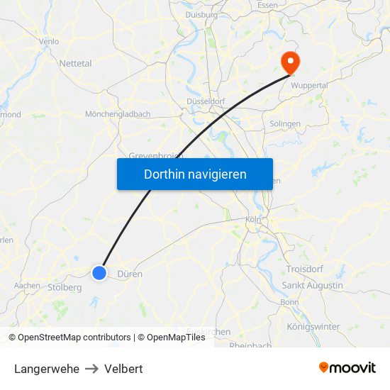 Langerwehe to Velbert map