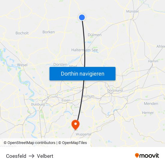 Coesfeld to Velbert map