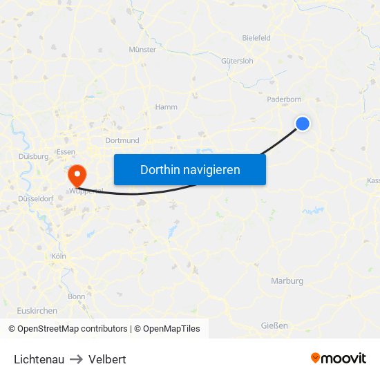 Lichtenau to Velbert map