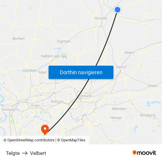 Telgte to Velbert map