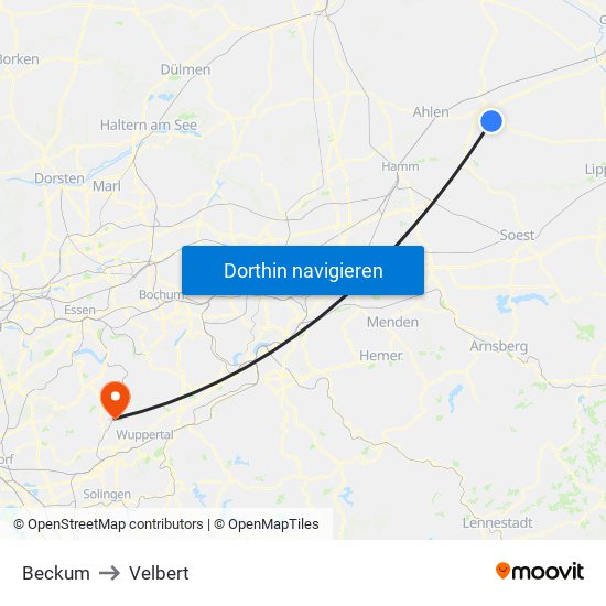 Beckum to Velbert map