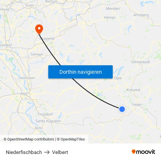 Niederfischbach to Velbert map