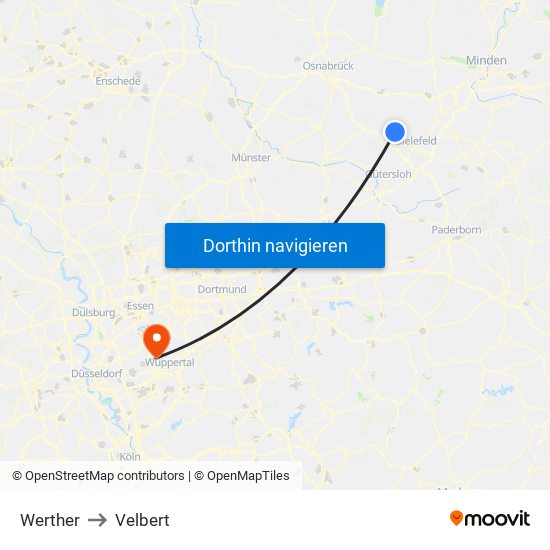 Werther to Velbert map