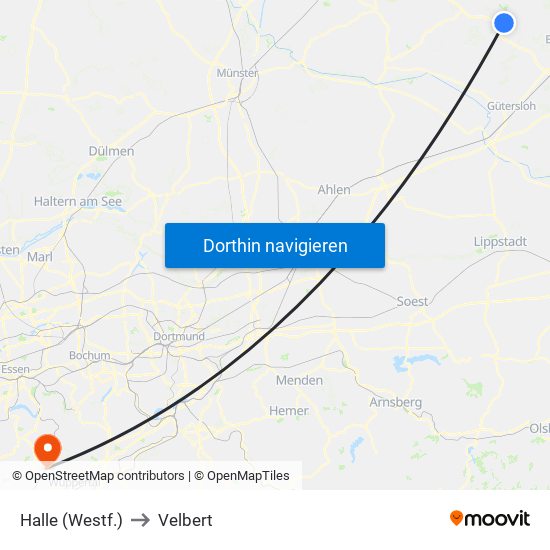 Halle (Westf.) to Velbert map