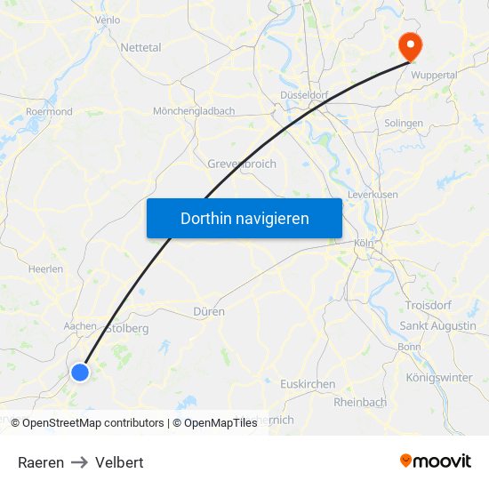 Raeren to Velbert map