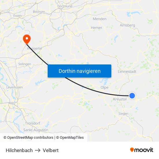 Hilchenbach to Velbert map