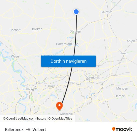 Billerbeck to Velbert map