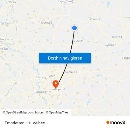 Emsdetten to Velbert map