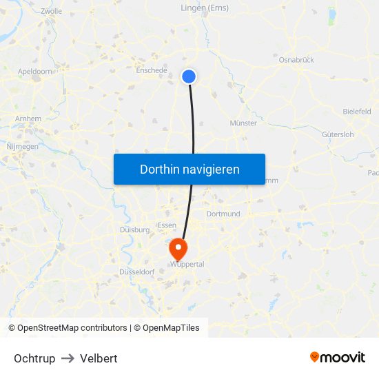 Ochtrup to Velbert map