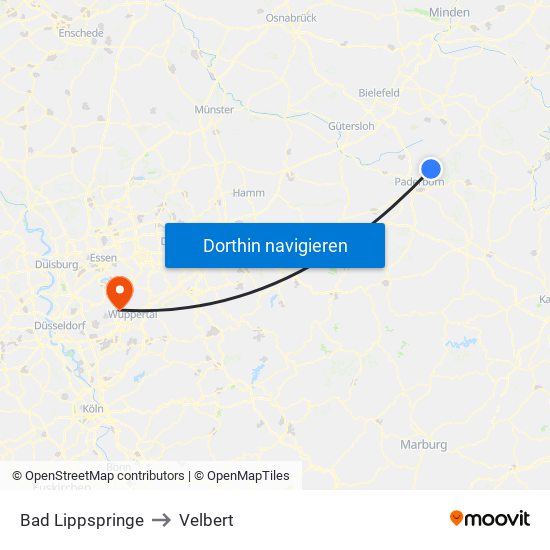 Bad Lippspringe to Velbert map
