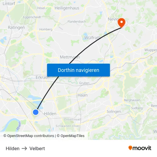 Hilden to Velbert map