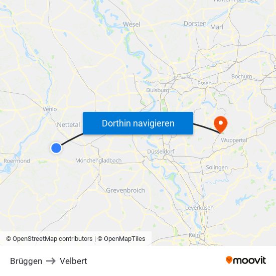 Brüggen to Velbert map