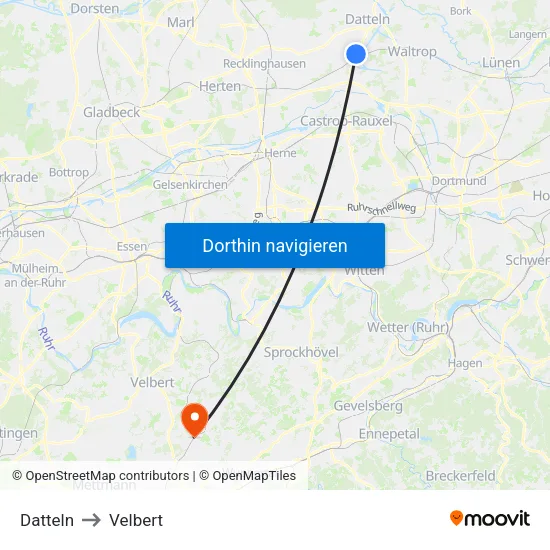 Datteln to Velbert map