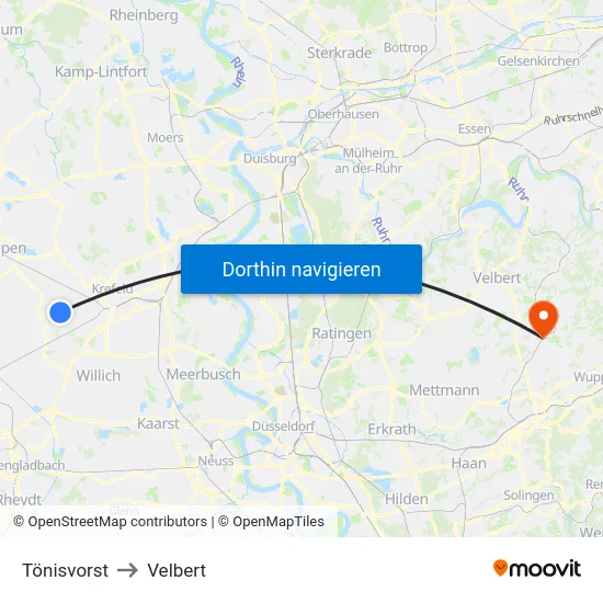 Tönisvorst to Velbert map