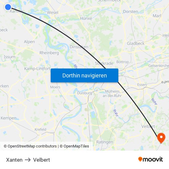 Xanten to Velbert map