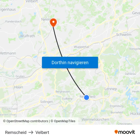 Remscheid to Velbert map