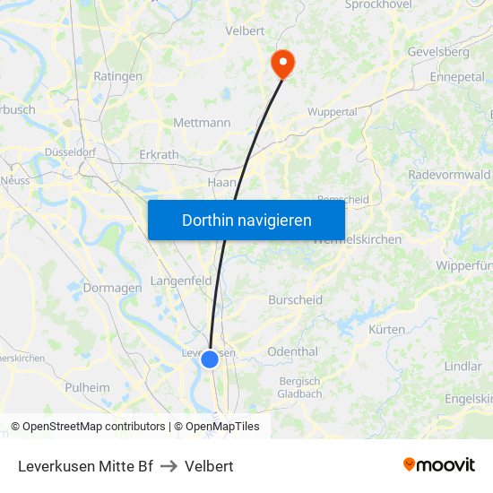Leverkusen Mitte Bf to Velbert map