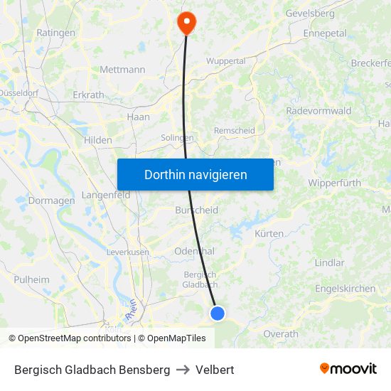 Bergisch Gladbach Bensberg to Velbert map