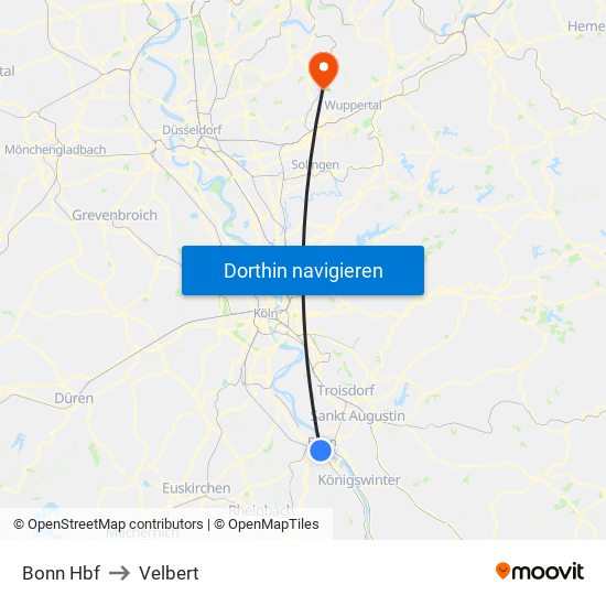 Bonn Hbf to Velbert map