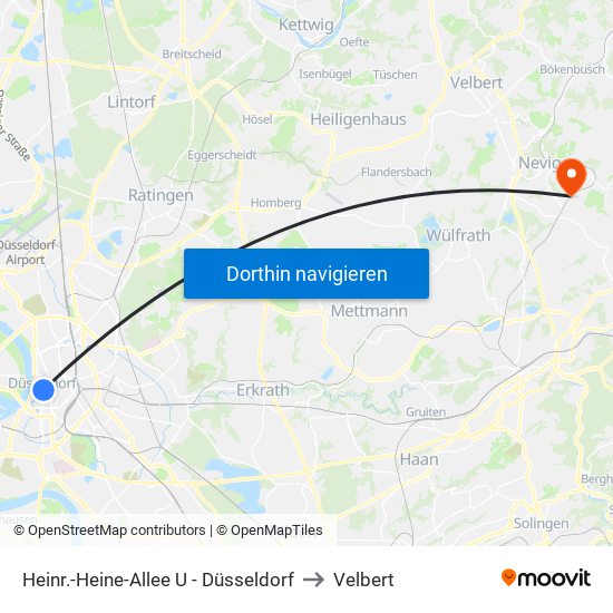 Heinr.-Heine-Allee U - Düsseldorf to Velbert map
