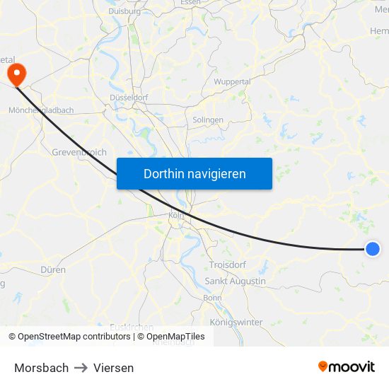 Morsbach to Viersen map