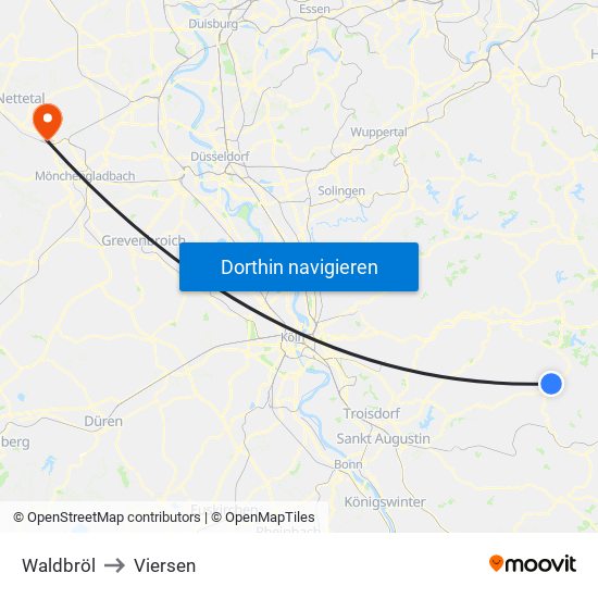 Waldbröl to Viersen map