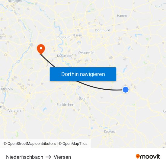 Niederfischbach to Viersen map