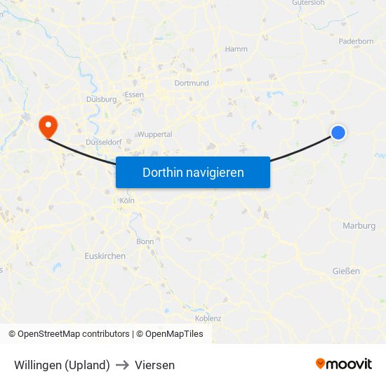 Willingen (Upland) to Viersen map