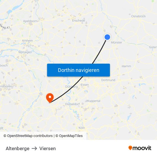 Altenberge to Viersen map