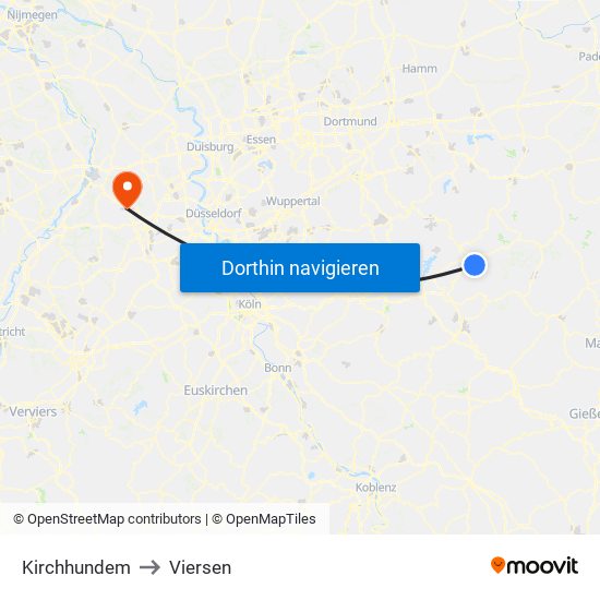 Kirchhundem to Viersen map