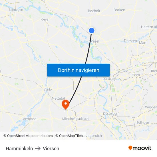 Hamminkeln to Viersen map