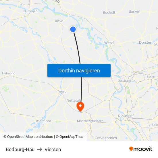 Bedburg-Hau to Viersen map