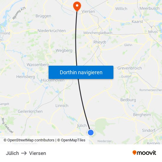 Jülich to Viersen map