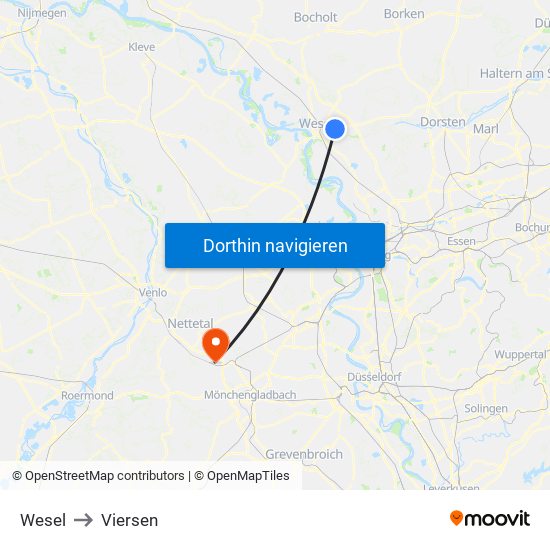 Wesel to Viersen map