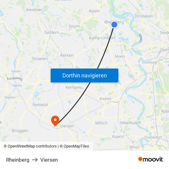 Rheinberg to Viersen map