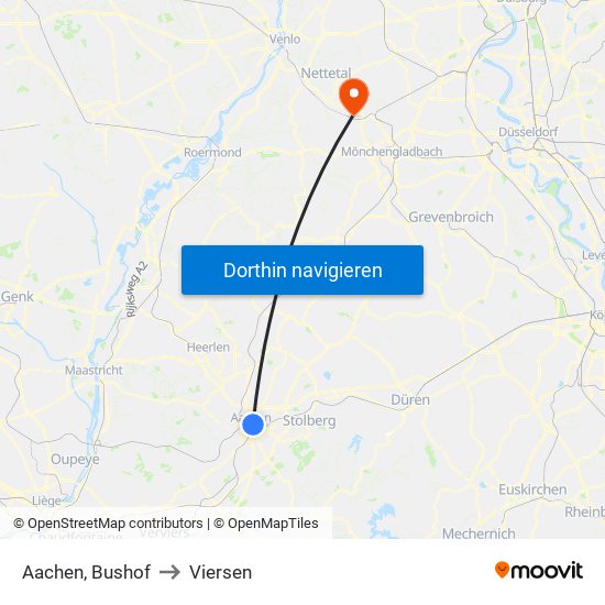 Aachen, Bushof to Viersen map